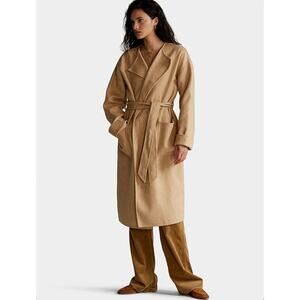 Ralph Lauren Belted Wrap Wool Long Coat Camel Women's L Double Face Pockets Tan